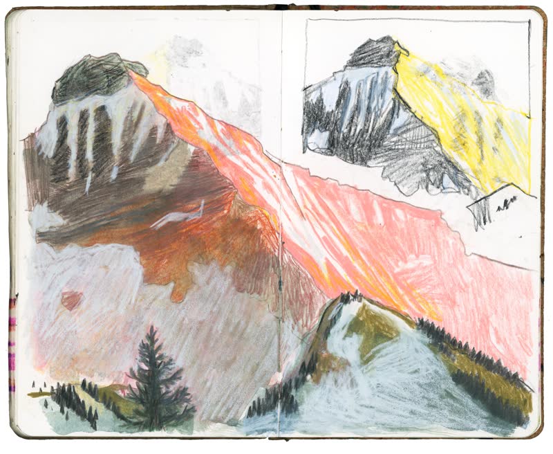 Alpes, Jalouvre, printemps 2026 — sans titre, multi-techniques sur carnet A4